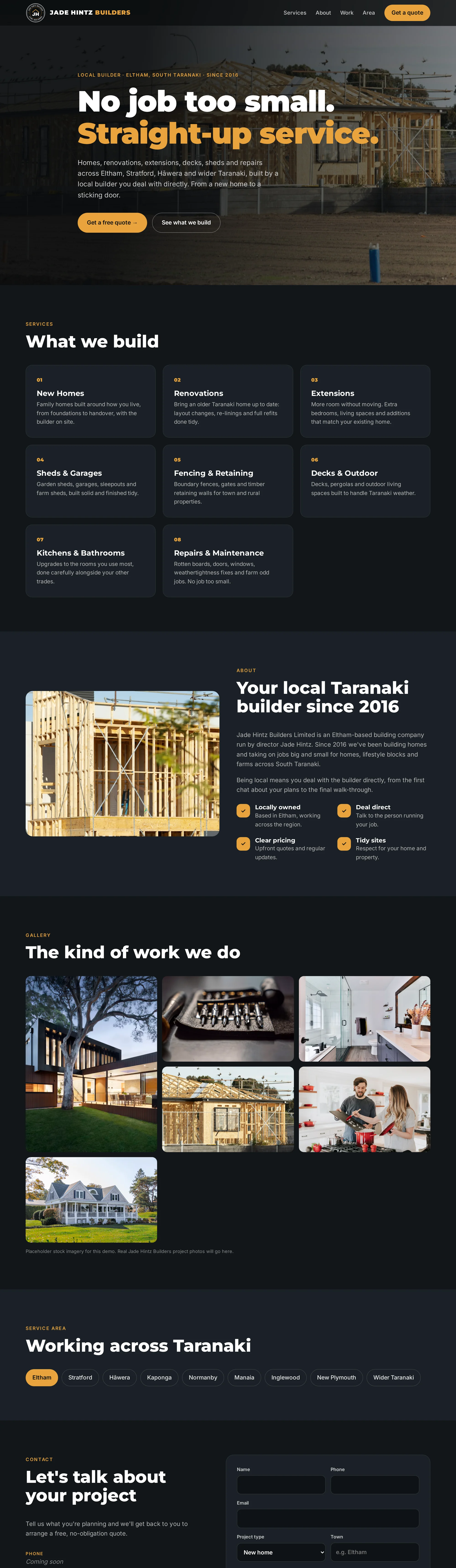 Jade Hintz Builders website scrolling